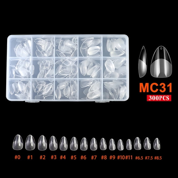 RAGUPEL Short Almond Nail Tips 15 Sizes 300Pcs Pre-Etched Soft Gel Clear Nail Tips Easy Diy Salon Short Almond Press on Nails Snug Fit Acrylic Fake Tips Extensions Long-Lasting Hold