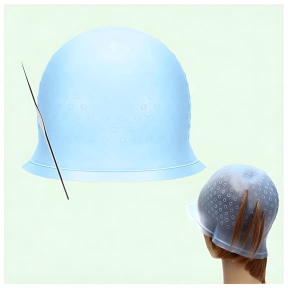 RAGUPEL Silicone Hair Highlight Cap with Hook Kit, Perforated Highlight Cap for DIY Dyeing (Blue)