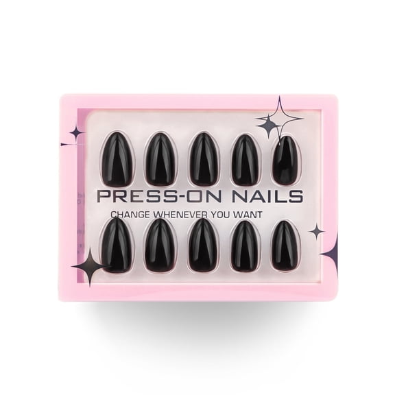 RAGUPEL Solid Black Minimalist Press-On Nails, Short Almond False Nails, Popular Gel Nail Tips Black Press on Nails