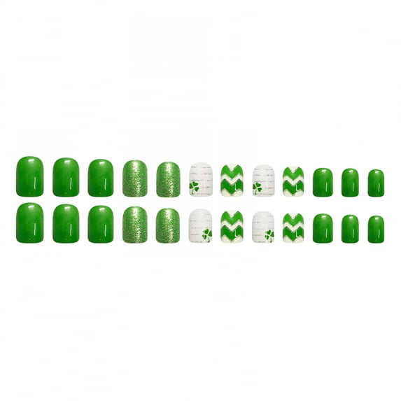 RAGUPEL St Patrick'S Day Press-On Nails-Glitter Stick-On Manicure for Holiday Celebrations,Short Shape,Easy Application,Glossy Finish,Travel-Friendly,24 Assorted Sizes