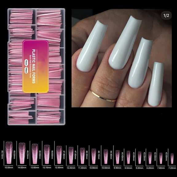 RAGUPEL Tapered Square (Sculpted) Nail Dual Forms for Poly Gel Extension with Guiding Line Inside, Xl Xxl Reusable Full Cover Acrylic Builder Hard Gel Polygel Molds X 15 Sizes 150 Pcs