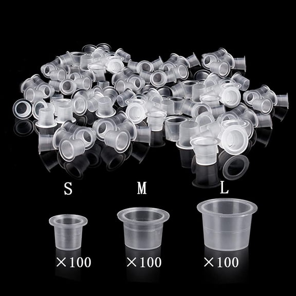 RAGUPEL Tattoo Ink Cups 300Pcs Mixed Size Permanent Makeup Pigment Clear Holder Container Cap Tattoo Accessory, Tattoo Ink Cups