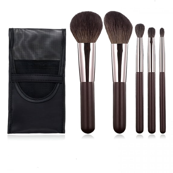 RAGUPEL Travel Makeup Brushes Set W/Pouch,Portable 5Pcs Professional Premium Goat Hair Cosmetic Brushes Kit for Powder Blush Concealers Contouring Highlighting