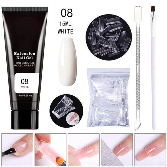 RAGUPEL Uv Light Therapy Gel Set,Poly Extension Gel Nail Kit, Clear Builder Jelly Gel Nude Poly Nail Enhancement Trial All-In-One French Kit with Mini Nail for Nail Art Kit Nails 15Ml D