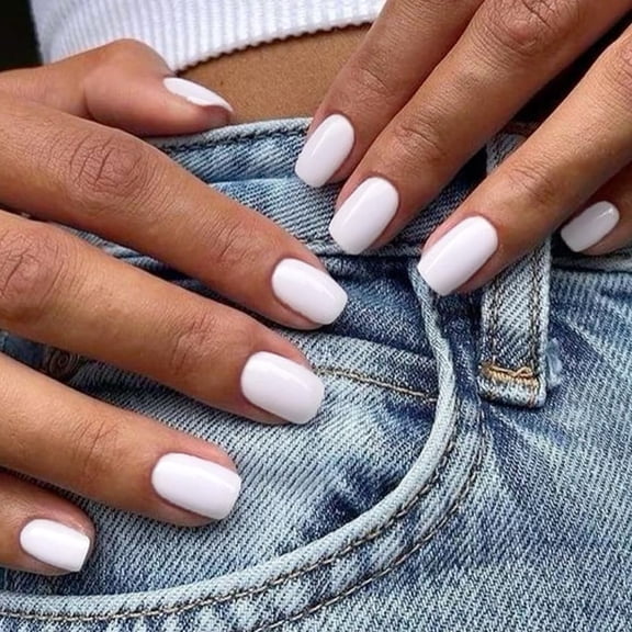 RAGUPEL White Extra Short Press on Nails,Pure White Natural Fake Nails Short Squoval,Square Opaque Soft Gel Glue on Nails,Acrylic False Nails,Glossy Round Fake Nails for Women