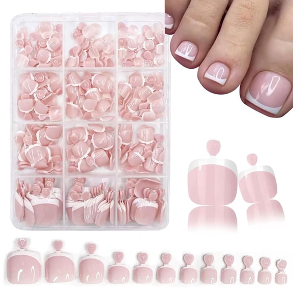 RAGUPEL White French Tip Press Toenails Short Square Fake Toe Nails Press Ons Design Stick on Toe Nails Reusable Acrylic False Toenails Artificial Glue on Toenails Women Nails Manicure