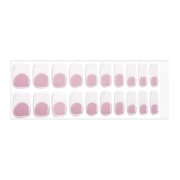 RAGUPEL White Pink French Tip Semi Cured Gel Nail Strips Self Adhesive Gel Nail Stickers Long Lasting Nails Wraps Uv/Led Light Needed Waterproof Glossy Nails Polish Strips for Women