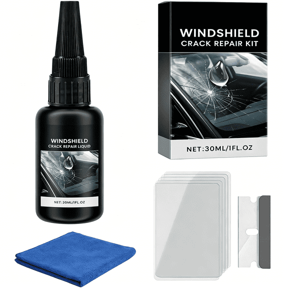 RAGUPEL Windshield Crack Repair Kit,2026 New Advanced Formula Quick Fix with 30Ml Glass Repair Liquid 1 Towel 1 Blade 5 Curing Films,Universal Glass Repair Kit(1 * Black)