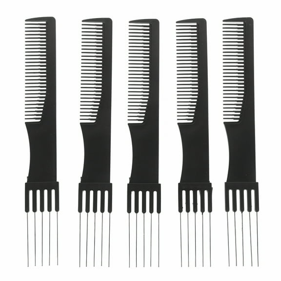 RAGUPEL hair pick comb 5pcs Carbon Lift Teasing Combs with Metal Prong Stainless Steel Hair Salon (7.64"X1.02"X0.2")