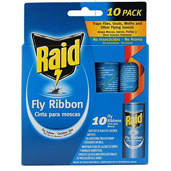 RAID? Fly Ribbons, 10 count, Outdoor & Indoor Fly Traps, (Pack of 16)