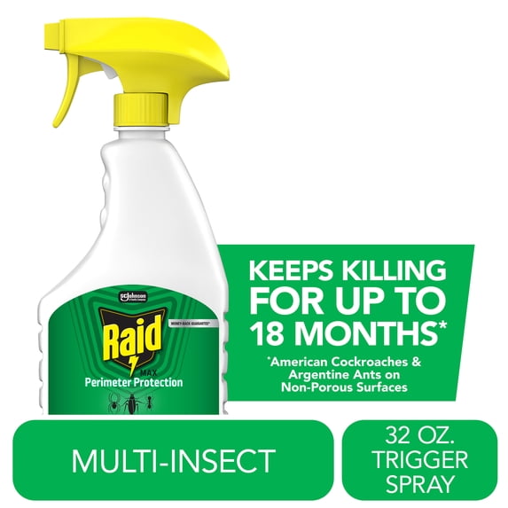 Raid Outdoor Perimeter Protection Spray, Kills American Cockroaches & Argentine Ants for up to 18 Months, For Outdoor and Indoor Use, Water-Based, Easy-To-Use, Multipurpose Bug Barrier, 32 fl oz