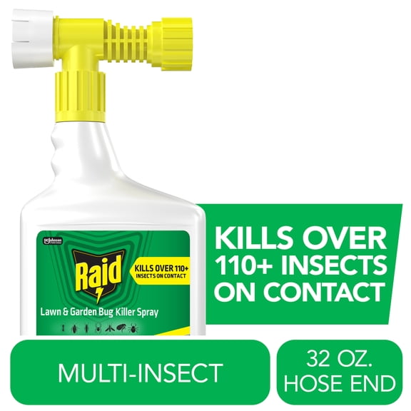 Raid Outdoor Lawn and Bug Killer Spray, Garden Hose Attachment for Outside Household Use on 110+ Insects, 8 Week Control, Fast and Easy, Spot and Perimeter Treatment, 32 fl oz