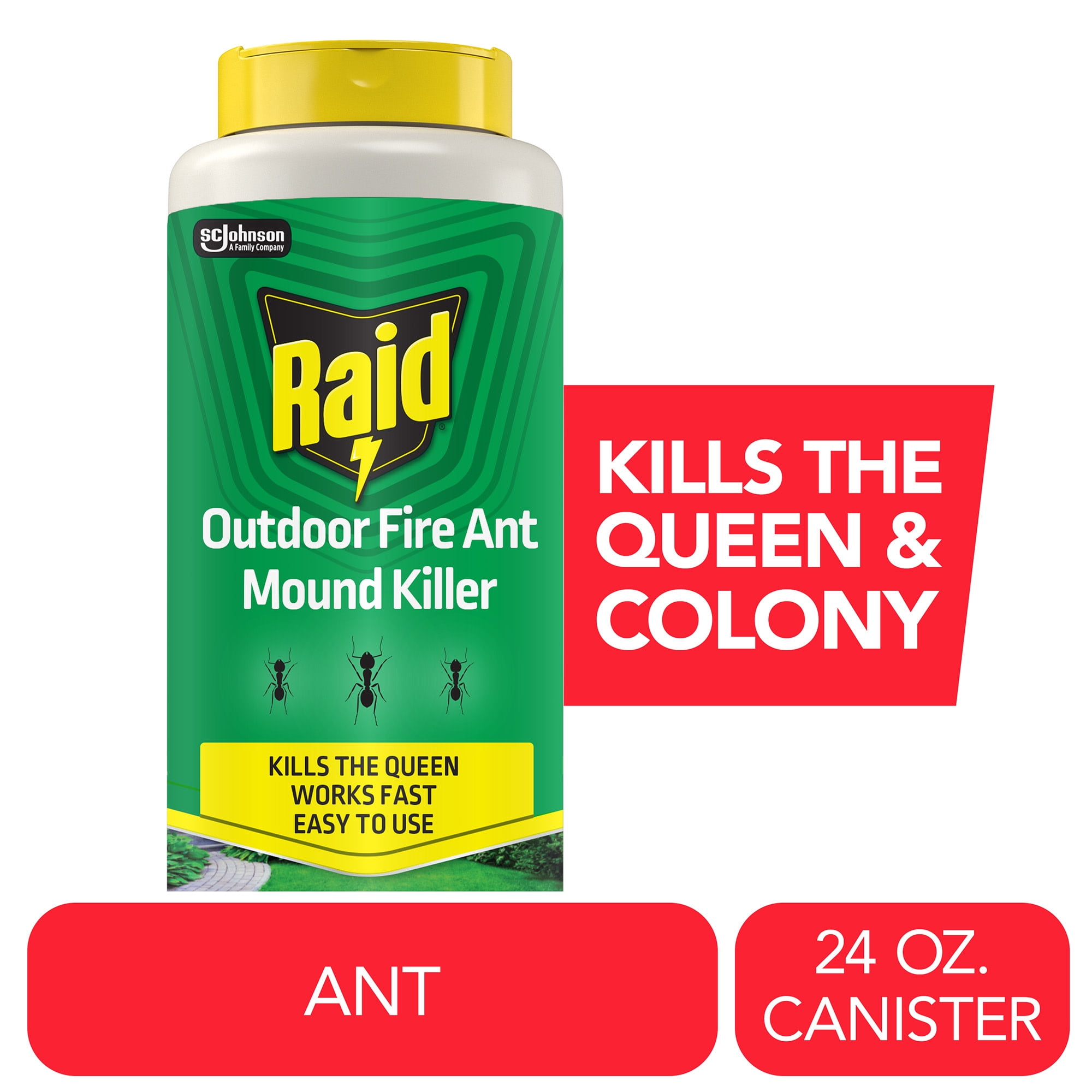 Raid Outdoor Fire Ant Mound Killer, Dust Insecticide for Outside Household Use on Ants, Fire Ants and Termites, Lasts 1 Year, Kills the Queen, Works Fast and Easy-To-Use, 24 oz