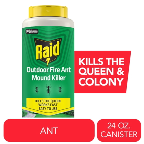 Raid Outdoor Fire Ant Mound Killer, Dust Insecticide for Outside Household Use on Ants, Fire Ants and Termites, Lasts 1 Year, Kills the Queen, Works Fast and Easy-To-Use, 24 oz