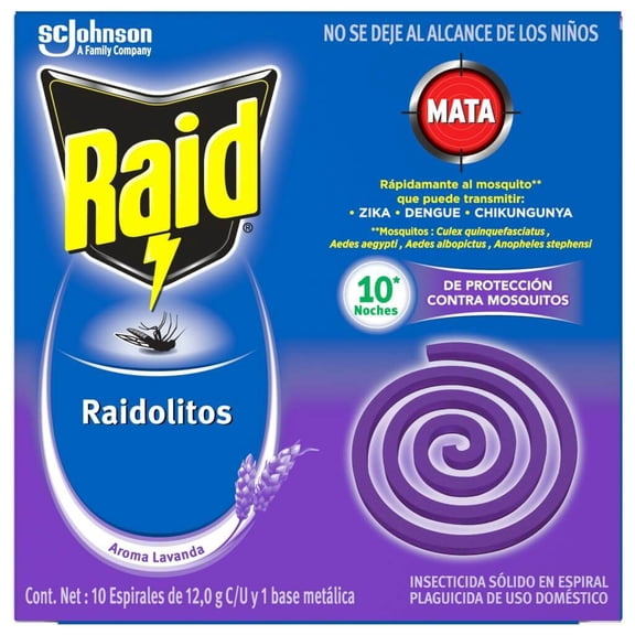Raid Raidolitos Mosquito Repellent Coils, Lavender Scent, Includes 10 Coils & Metal Stand