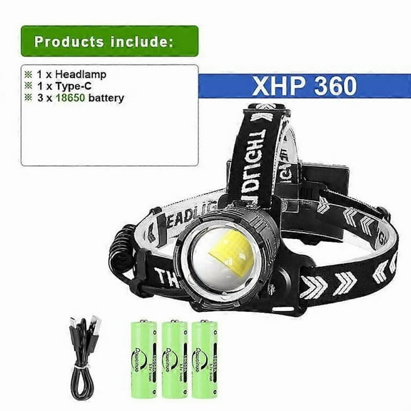 RAIN 100000 Lumen Super Bright Comfort Headlamp XHP360 High Power Work Head Light Zoom Rechargeable Head Lamp Outdoor Lantern Camping Light