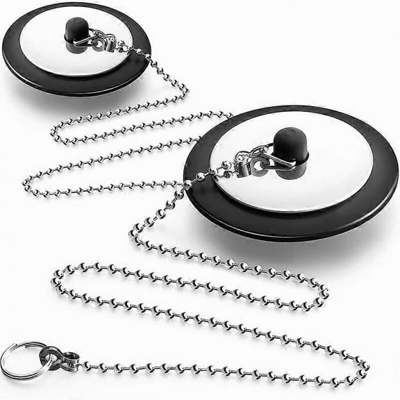 RAIN 2 Pieces Black Rubber Bath Stopper with Chain Drain Plug with Ball Chain Black Bath Stopper 2.5 Inch Rubber Bath Plug for Bathroom Holes