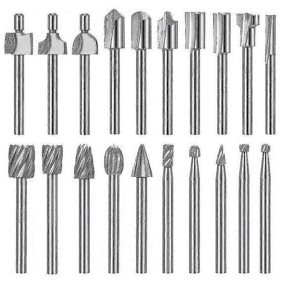 20Pc HSS Router Carbide Engraving Bits for Dremel Router Bit Set 1/8"(3mm) Shank for Dremel Proxxon Rotary Tools