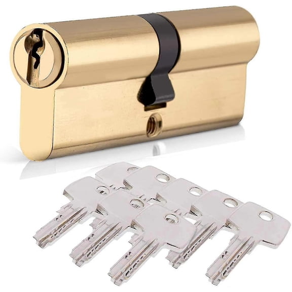 RAIN 40/40 (80mm) Cylinder Lock, Euro Double Cylinder Door Lock With 8 Keys, Brass Finish, Impact Resistant Anti-drill And Anti-pry Door Lock
