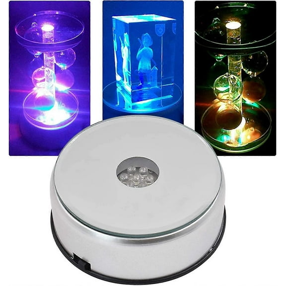 RAIN 7 Led Light Crystal Display Stand Base, 7 Colored Rotating Crystal Display Base Stand With Ac Adapter