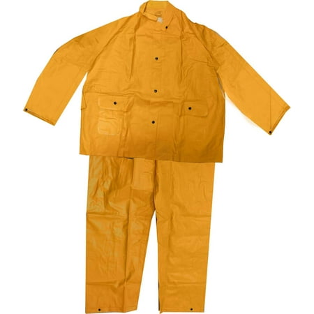 RAIN GUARD 3 Piece Men's Heavy Duty Rainsuit | Medium Size | 35 Mil PVC Rainsuit | High-Visibility Yellow | 3-Piece Coat, Pants, Detachable Hood | Durable & Waterproof