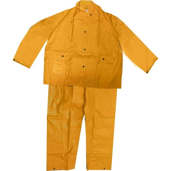 RAIN GUARD 3 Piece Men's Heavy Duty Rainsuit | XL Size | 35 Mil PVC Rainsuit | High-Visibility Yellow | 3-Piece Coat, Pants, Detachable Hood | Durable & Waterproof