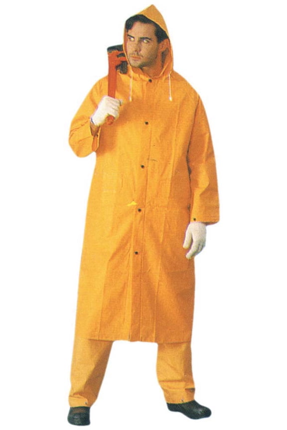 RAIN GUARD Men's 48" High-Visibility Yellow Raincoat | Large Size | Sturdy 35 Mil PVC | Below-Knee Coverage | Detachable Draw String Hood | Designed for Top Protection