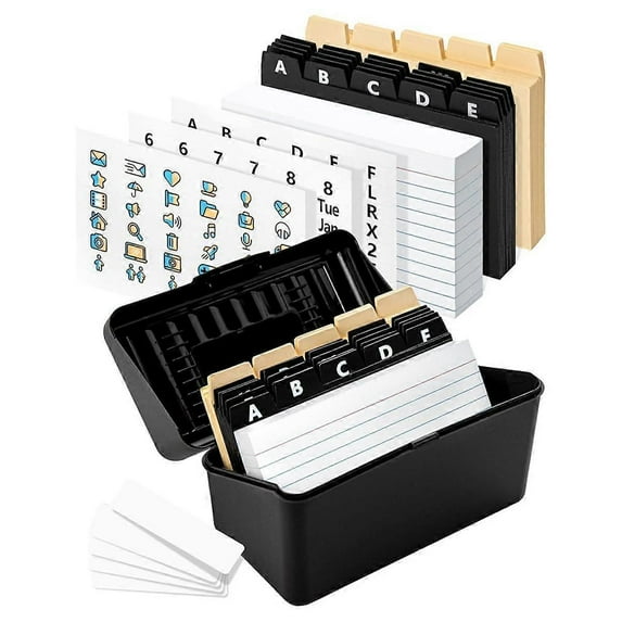 RAIN Index Card Holder Set 3x5Inch - Heavy Duty Index Card Recipe Box with Dividers Ruled Cards & Stickers