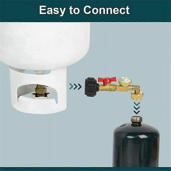 RAIN Propane Refill Adapter with Valve and Gauge, Fill 1 Lb Bottles From 20 Lb Tank, 90-Degree Elbow Des