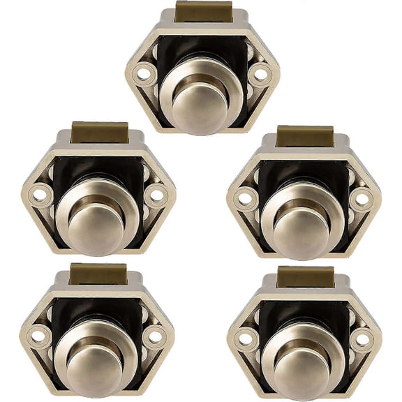 RAIN Push Button Camper - Latch Lock Knob Closure Door Cupboard For Rv Motor Caravan 5 Pieces (nickel)