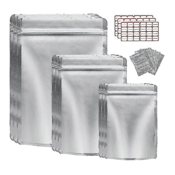RAIN Resealable Mylar Bag For Food Storage - 50 Pack With Oxygen Absorber - Ideal For Grains And Nuts