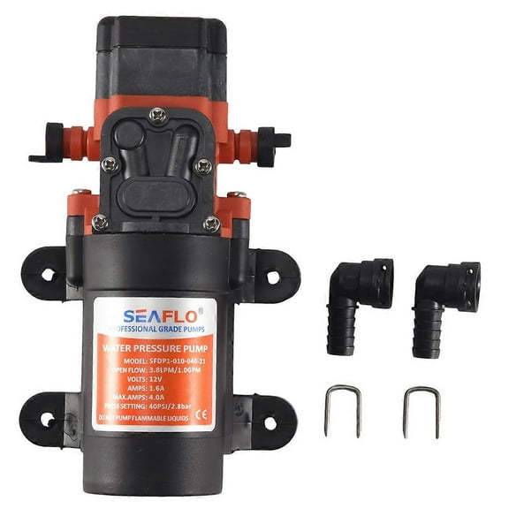Seaflo 12v Water Pressure Diaphragm Pump 3.8 LPM 1.0 GPM 40 PSI - Caravan/rv/boat/marineblack