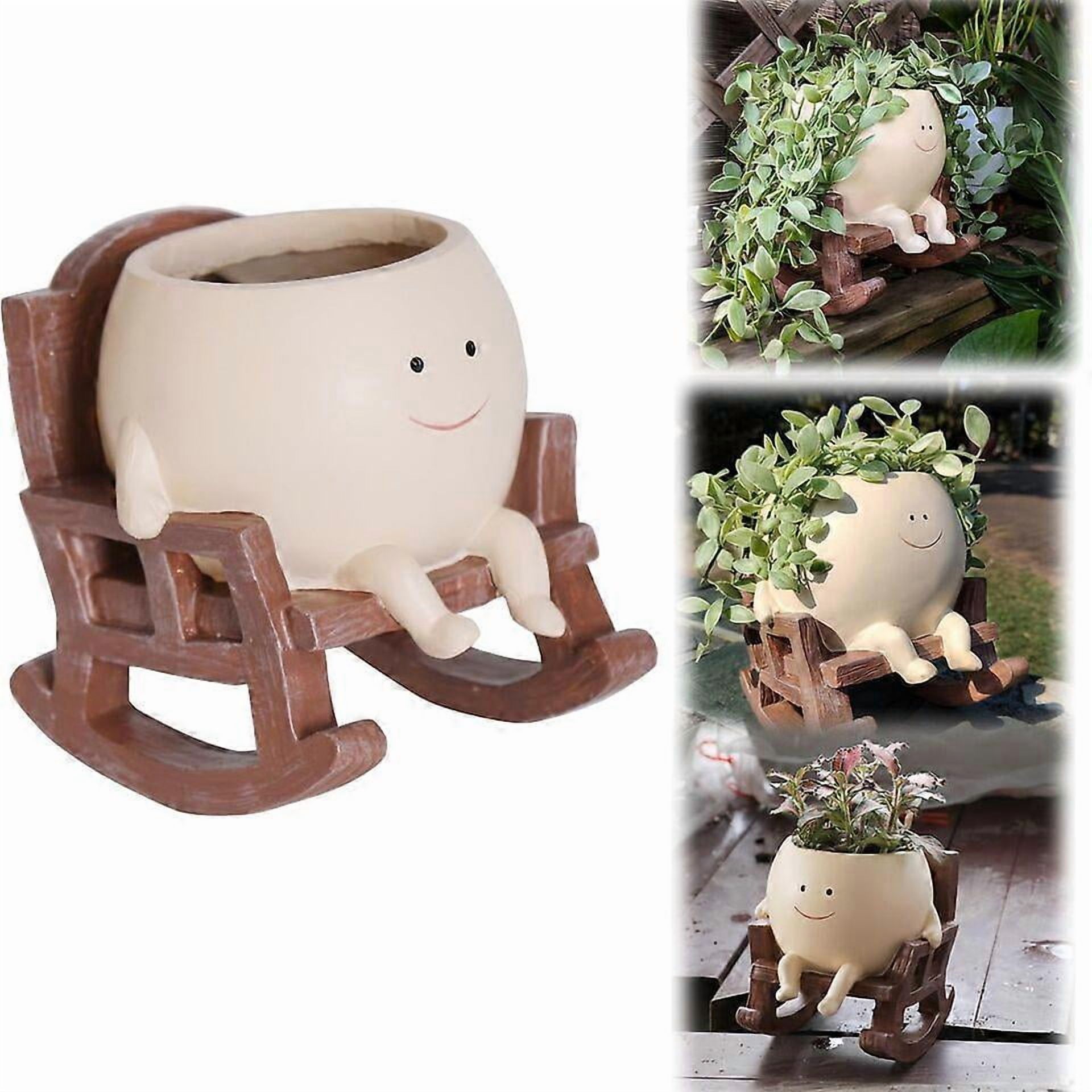 RAIN Smily Face Planter Pot Cute Resin Flower Sitting Rocking Chairs ...