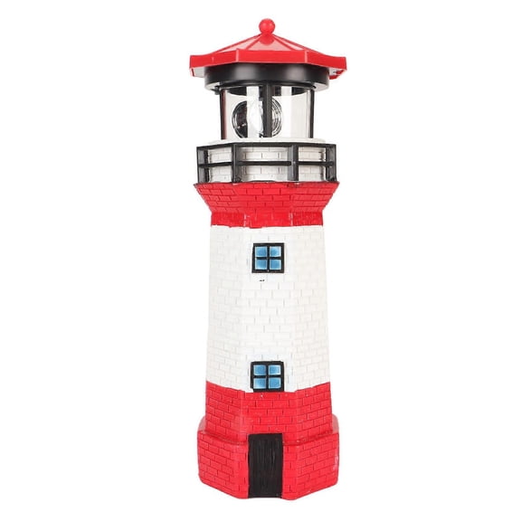 RAIN Solar Lighthouse 360 Degree Rotating Lighthouse Decoration Fadeless Resin LED Garden Lighthouse for Balcony Lawn BS38062