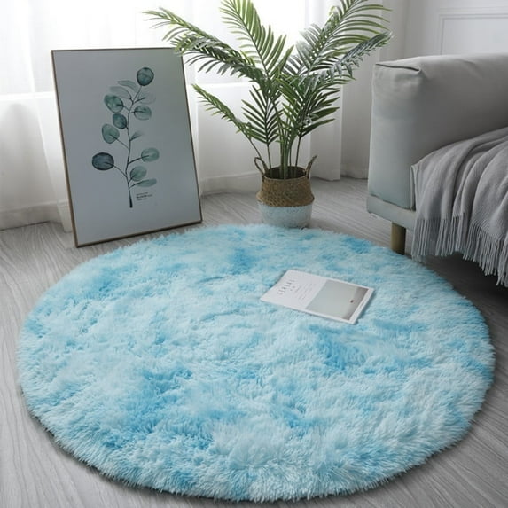 RAINB Circle Round Shaggy Rug Living Room Bedroom Carpet Floor Fluffy Mat Anti-Skid (Blue,60CM)