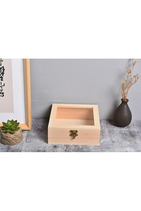 RAINB Wooden Square Hinged Storage Boxes Craft Gift Storage Container Dust Jewelry Box