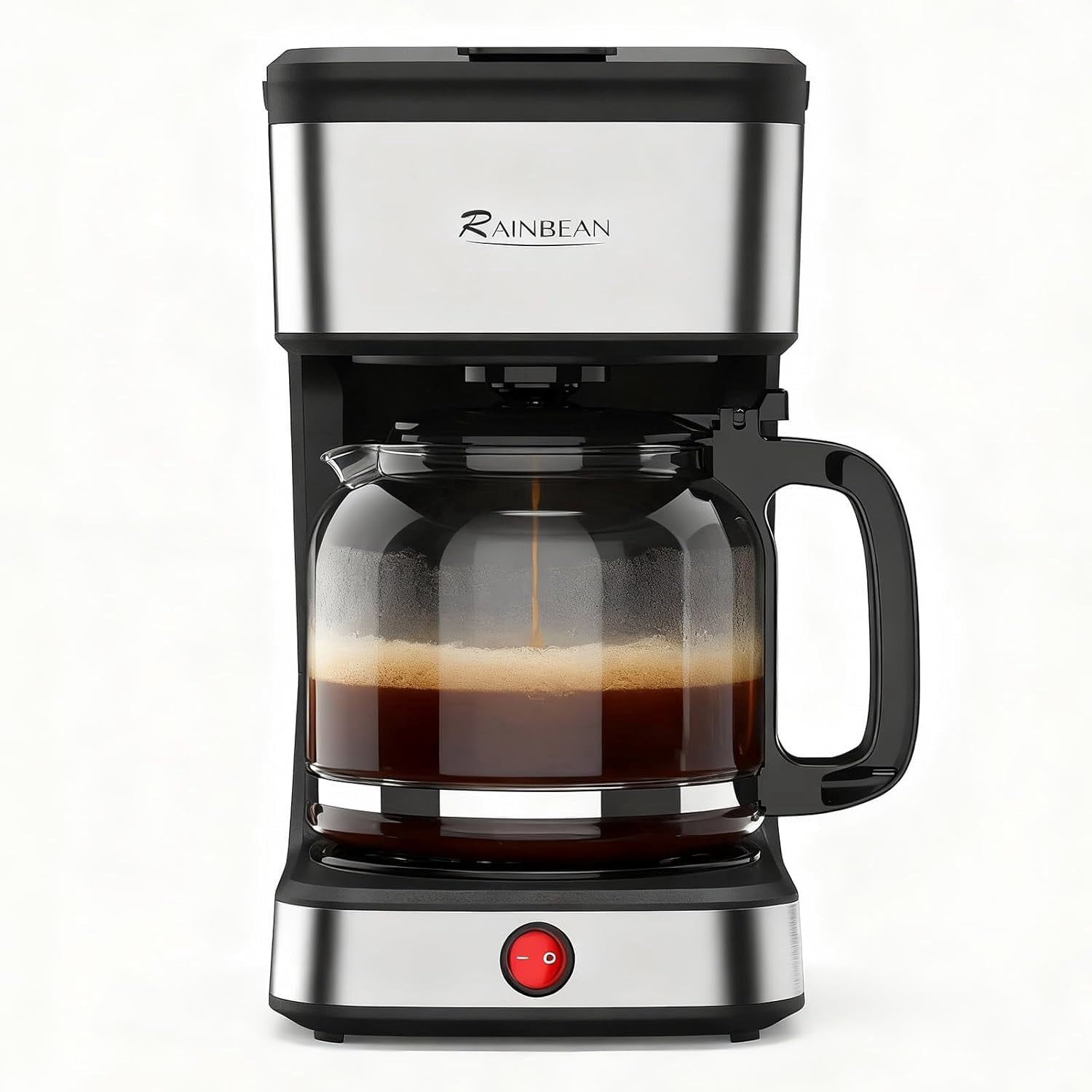 RAINBEAN 12 Cup Drip Coffee Maker,Home Office Coffee Brewing Machine with Removable Filter,Glass Carafe and Heated Base Black & Stainless Steel