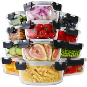 RAINBEAN 12PCS Glass Food Storage Containers with Lids, Glass Meal Prep Containers with Leak Proof Snap Lock Lids, Airtight Bento Lunch Boxes, Kitchen Storage 12 lids & 12 Containers - Black