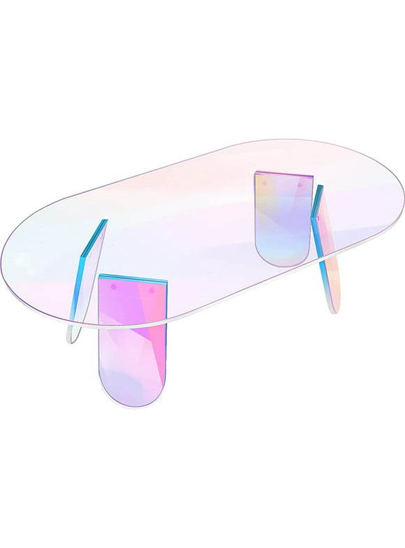 RAINBEAN Acrylic Iridescent Coffee Table,Rainbow Side Table, Round Living Room Decor for table, Fashionable Modern Feature Table L