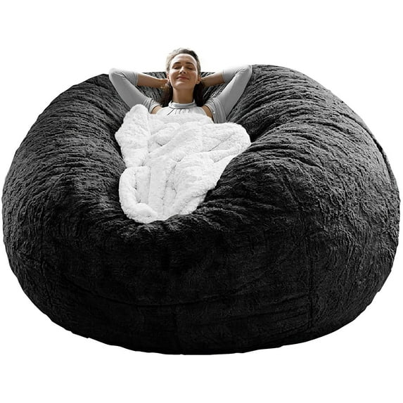 RAINBEAN Bean Bag Bed Chair Sofa Cover, (Cover only,No Filler) Plush Comfortable Round Soft,Kids Couch Living Room Furniture 5ft Black