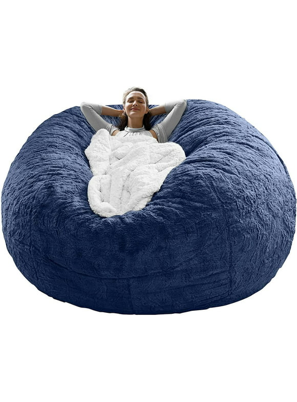 RAINBEAN Bean Bag Bed Chair Sofa Cover, (Cover only,No Filler) Plush Comfortable Round Soft,Kids Couch Living Room Furniture 5ft Darkblue