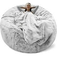 thumbnail image 1 of RAINBEAN Bean Bag Bed Chair Sofa Cover, (Cover only,No Filler) Plush Comfortable Round Soft,Kids Couch Living Room Furniture 6ft SnowGray, 1 of 7