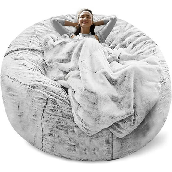 RAINBEAN Bean Bag Bed Chair Sofa Cover, (Cover only,No Filler) Plush Comfortable Round Soft,Kids Couch Living Room Furniture 6ft SnowGray