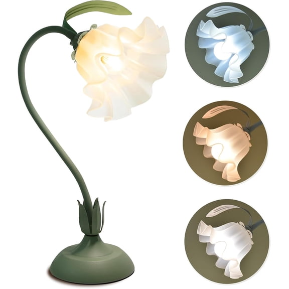 RAINBEAN Flower Table Lamp, 3 Level Brightness Cute Vintage Flower Reading Light with E26 Bulb, Decor for Dorm Living Room Office