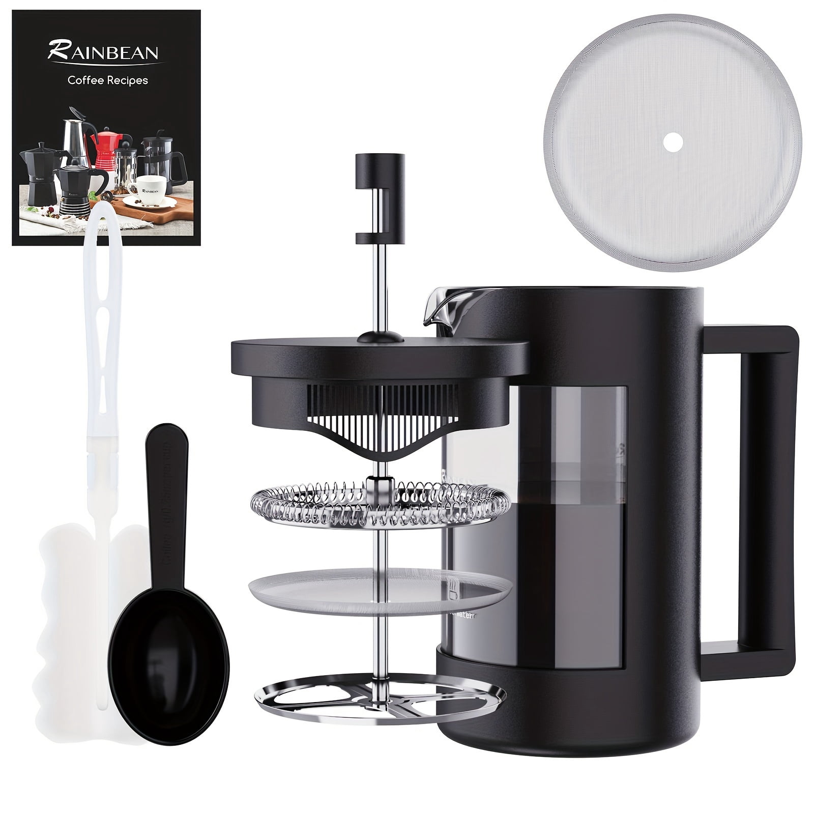 French Press Coffee Maker – 34 Oz With 3-Level Filtration, Modern Black