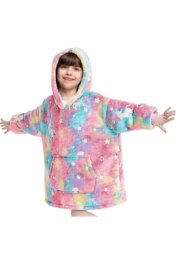 Glow in The Dark Wearable Blanket Hoodie for Kid, Oversized Hooded Wearable Blanket Sherpa, Soft Blanket Hooded Gift for Girls and Boys