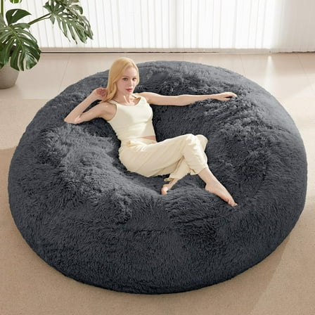 RAINBEAN Large Bean Bag Chair Cover, Plush Bean Bags Chairs Cover Only Without Filler Included, Beanbag Chairs for Adults, Teens, Kids, Dark Gray 5FT