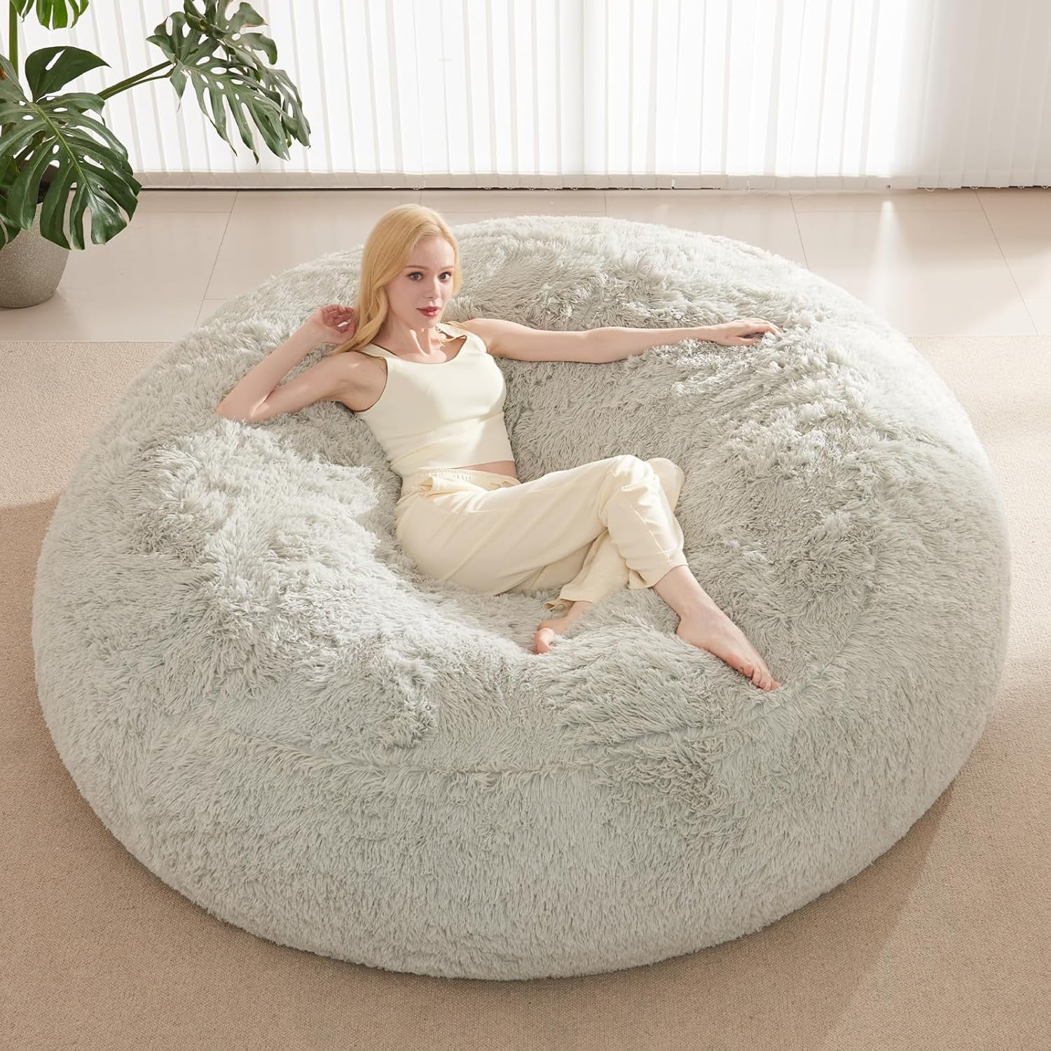 RAINBEAN Large Bean Bag Chair Cover, Plush Bean Bags Chairs Cover Only Without Filler Included, Beanbag Chairs for Adults, Teens, Kids, Light Gray 5FT