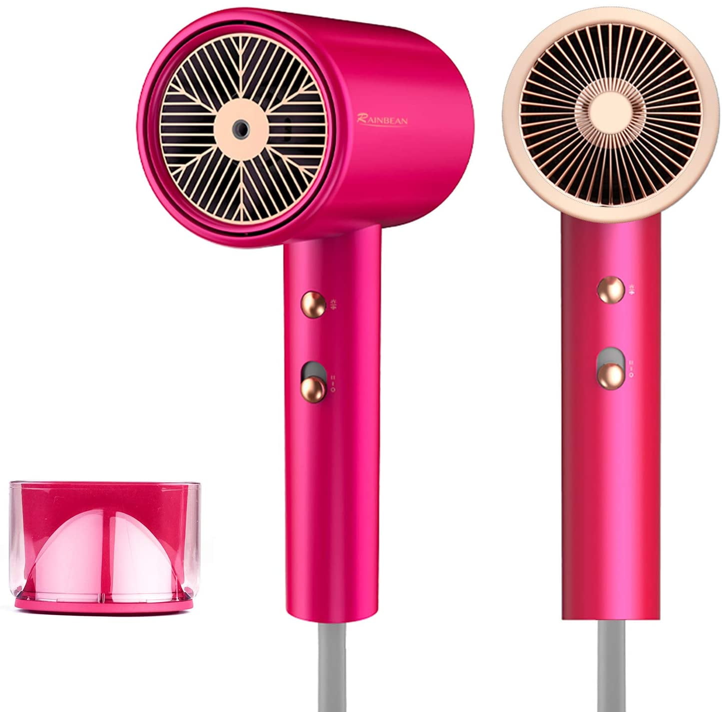 RAINBEAN Patented Water Ionic Hair Dryer 1800W with Magnetic Nozzle for Home Travel and Salon Pink
