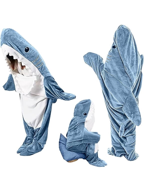 Shark Blanket Hoodie Onesie for Adults and Kids, Cozy Flannel Shark Sleeping Bag